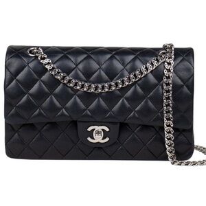 CHANEL Black Quilted Lambskin Medium Double Flap Bag - Vintage